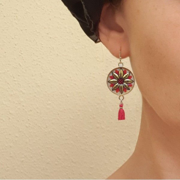 Gouden/blauwe bloem oorbellen