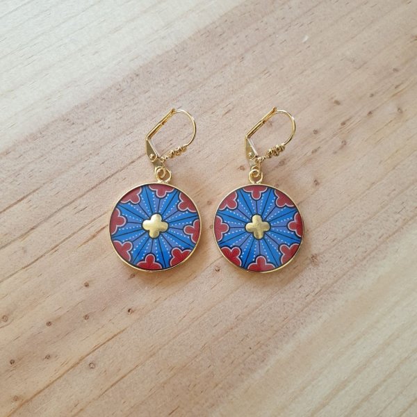Boucles d'oreille pendantes rosace gothique