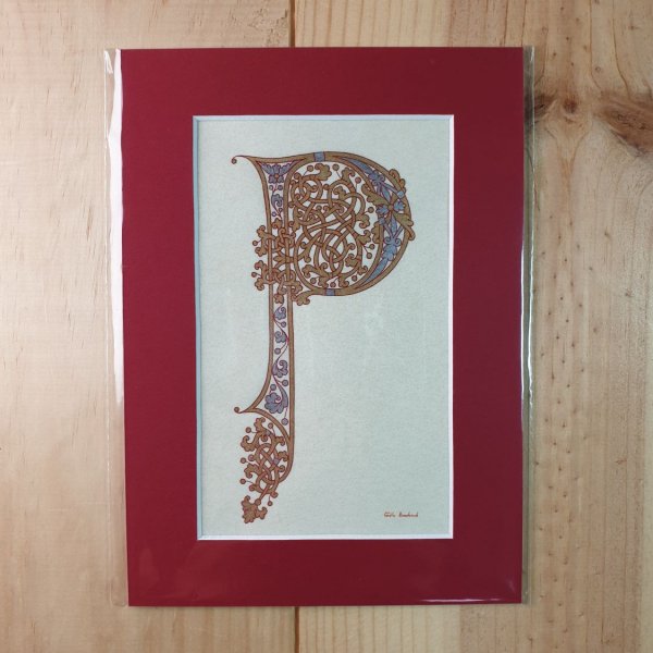 Verlichte letter P in Karolingische stijl