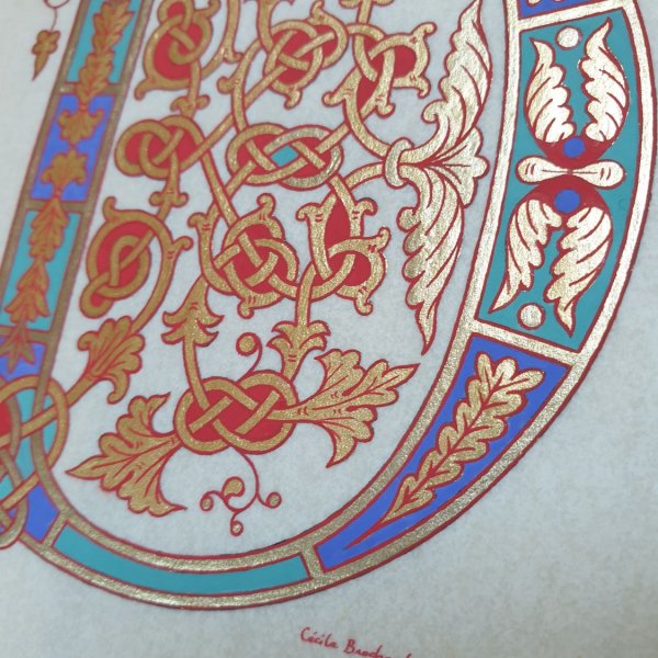 Lettre D enlumin&eacute;e style carolingien