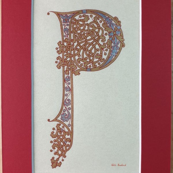 Verlichte letter P in Karolingische stijl