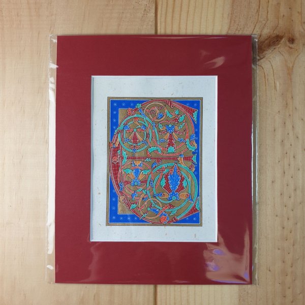 Verlichte letter E in vroeg-gotische stijl