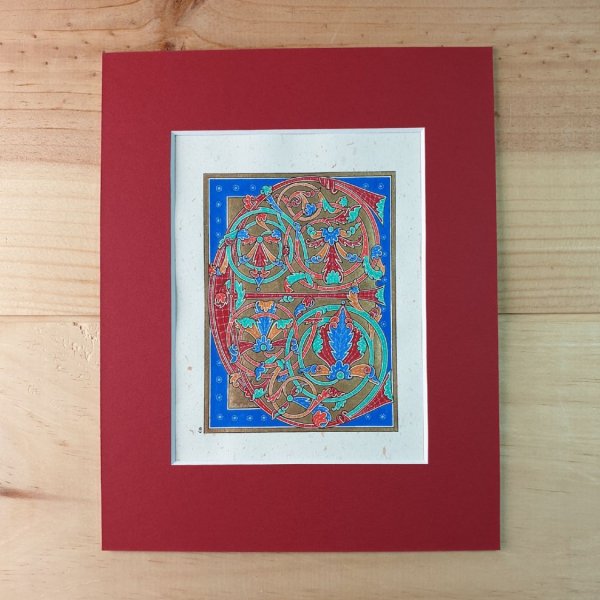 Verlichte letter E in vroeg-gotische stijl