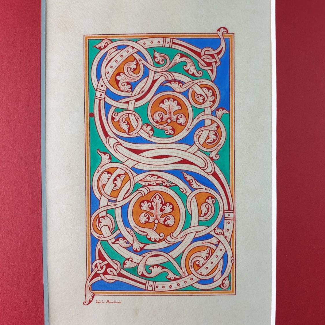 Verlichte letter S in Romaanse stijl