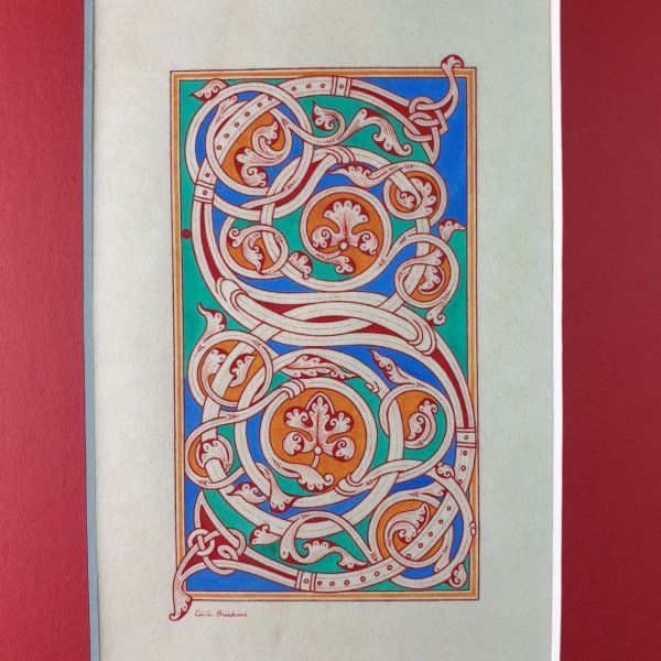 Verlichte letter S in Romaanse stijl