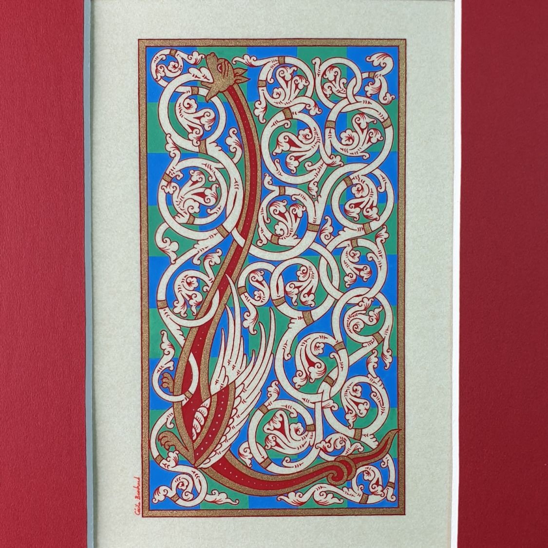 Verlichte letter L in Romaanse stijl
