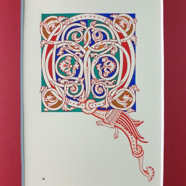 Verlichte letter Q in Romaanse stijl