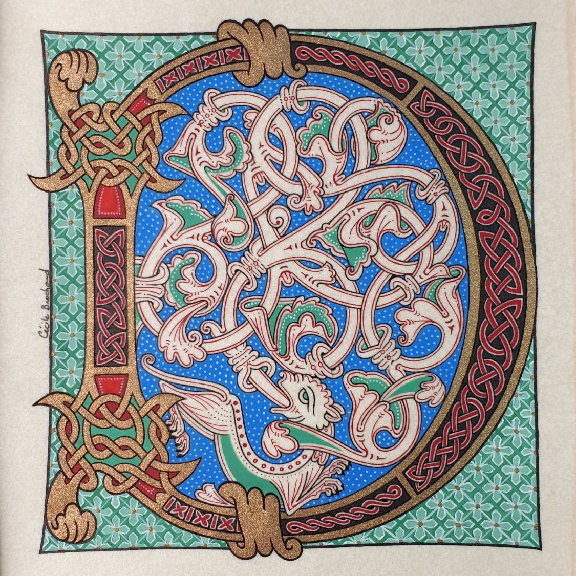 Verlichte letter D in Romaanse stijl