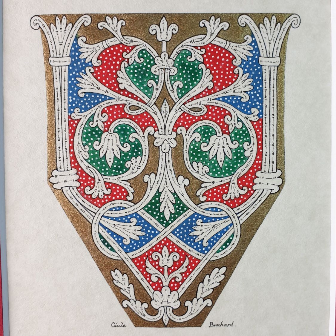 Verlichte letter V in Romaanse stijl