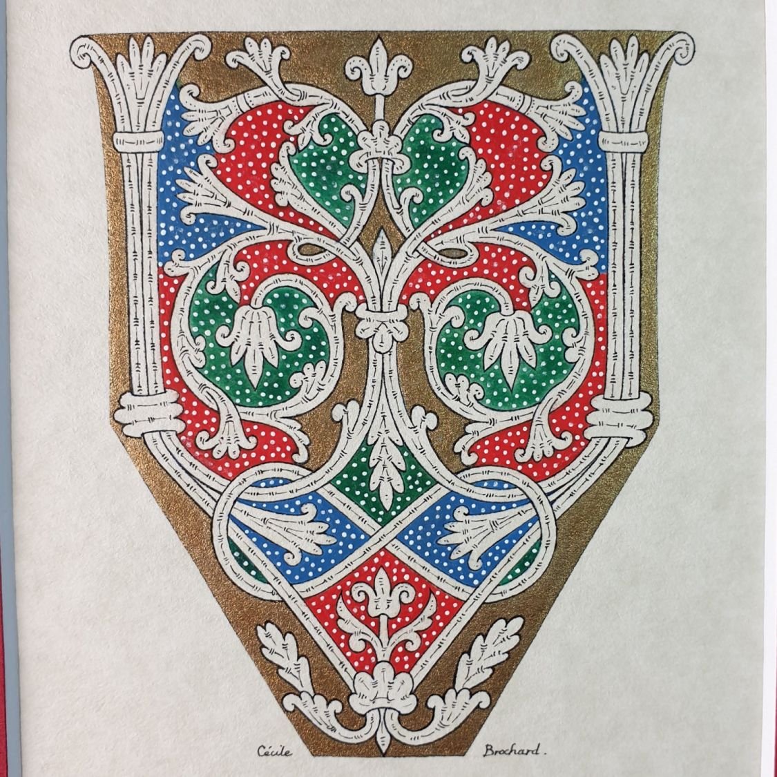 Verlichte letter V in Romaanse stijl
