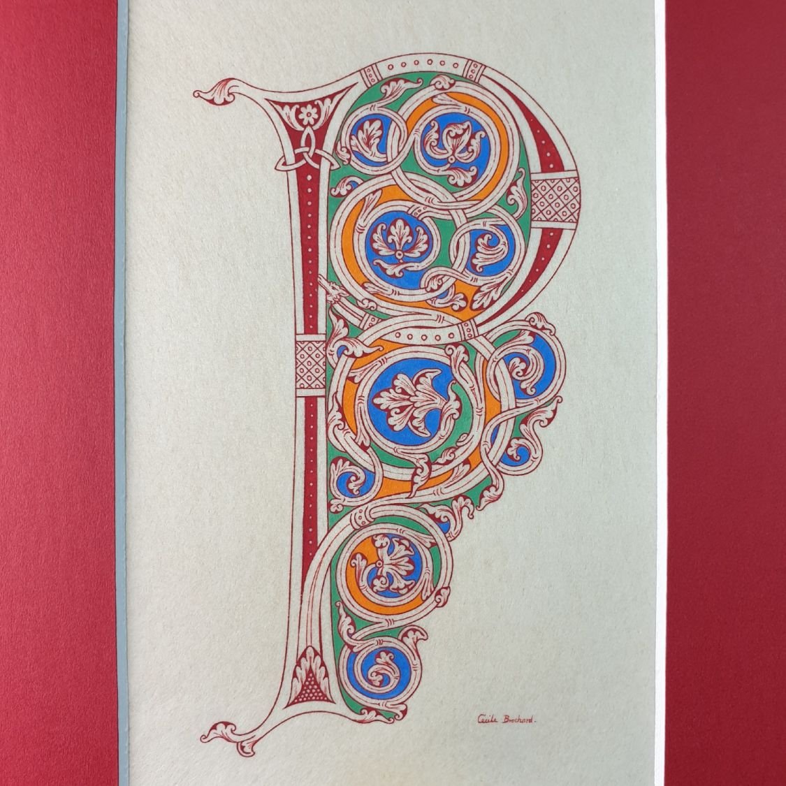 Verlichte letter P in Romaanse stijl