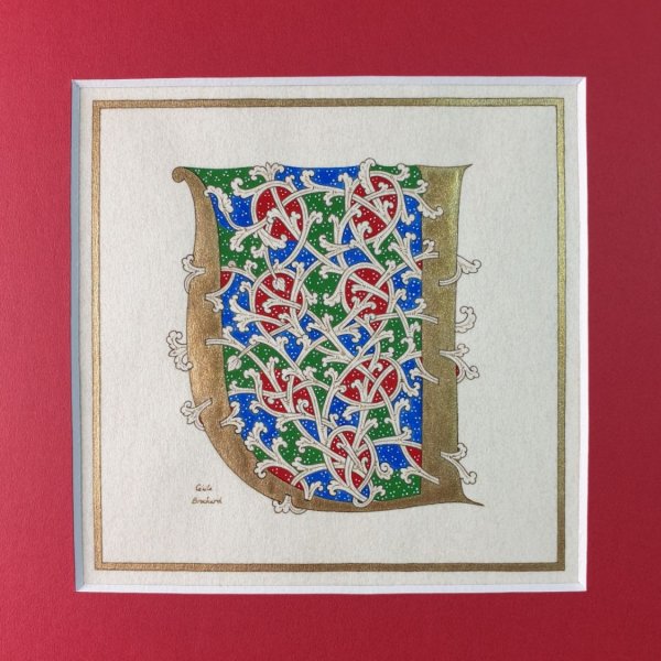 Verlichte letter U in Romaanse stijl