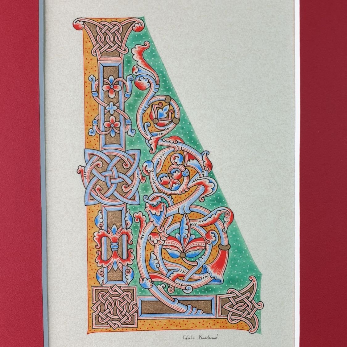 Verlichte letter L in Romaanse stijl