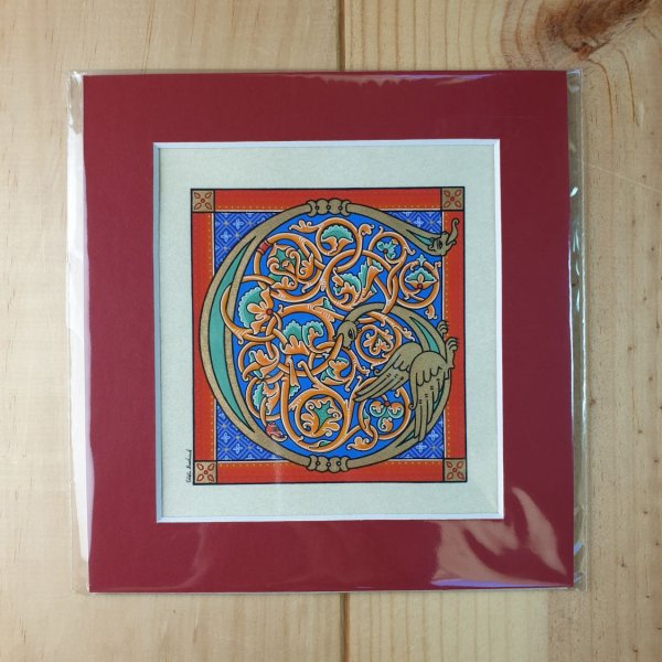 Verlichte letter G in Romaanse stijl