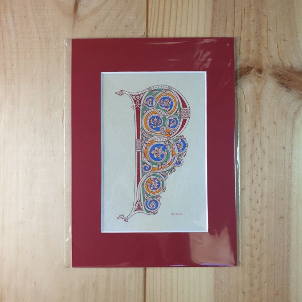 Verlichte letter P in Romaanse stijl