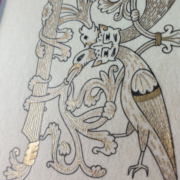 Verlichte letter R in Romaanse stijl