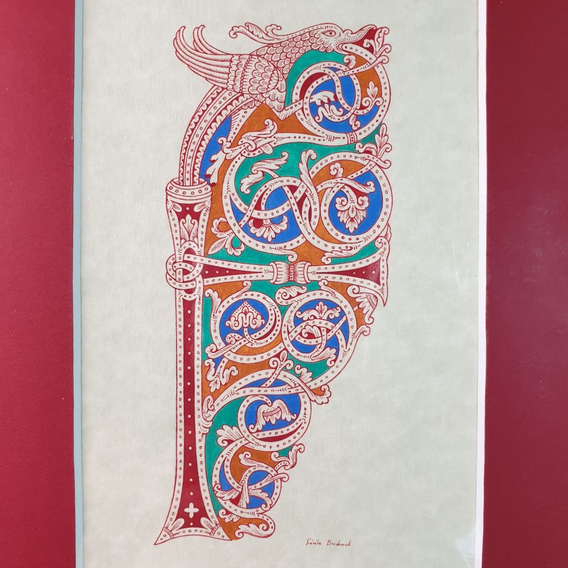 Verlichte letter F in Romaanse stijl