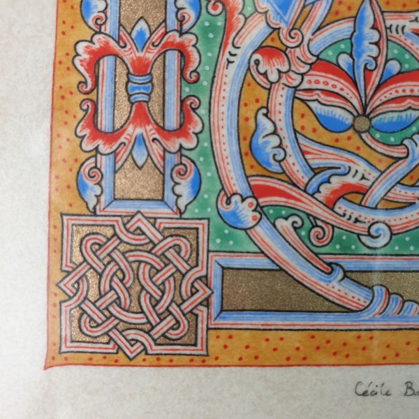 Verlichte letter L in Romaanse stijl