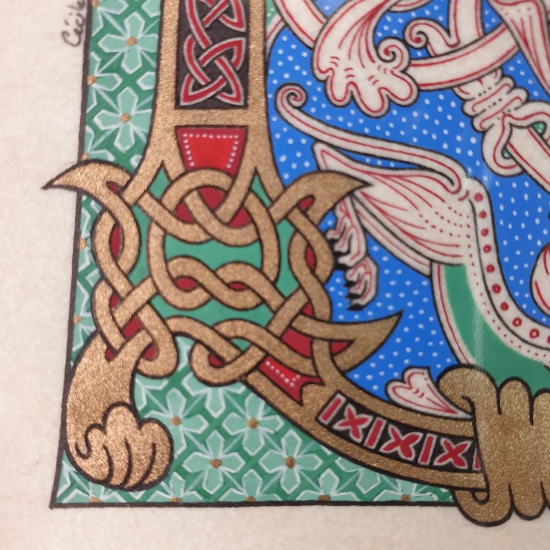 Verlichte letter D in Romaanse stijl