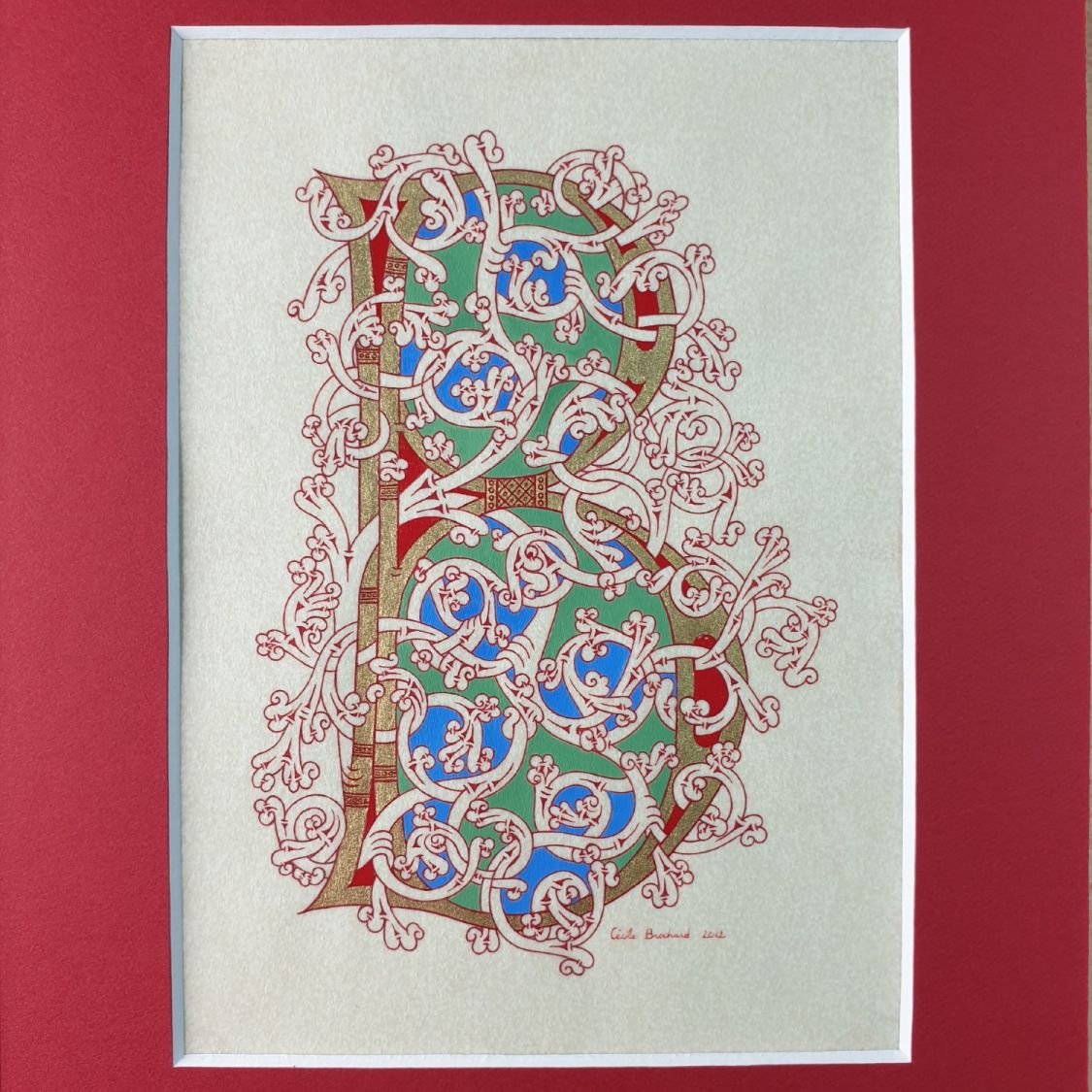 Verlichte letter B in Romaanse stijl