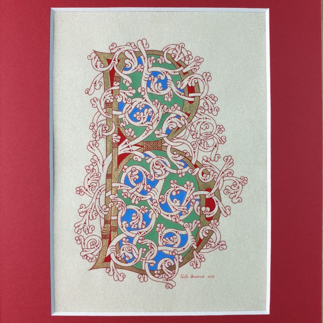 Verlichte letter B in Romaanse stijl