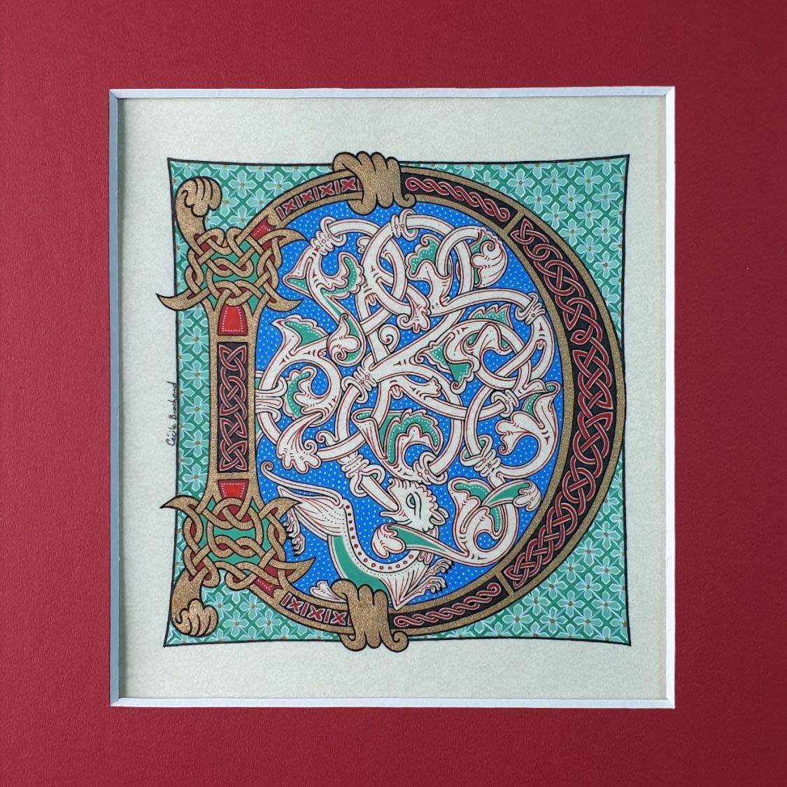 Verlichte letter D in Romaanse stijl