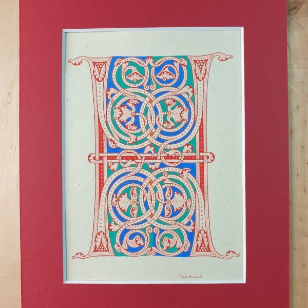 Verlichte letter H in Romaanse stijl