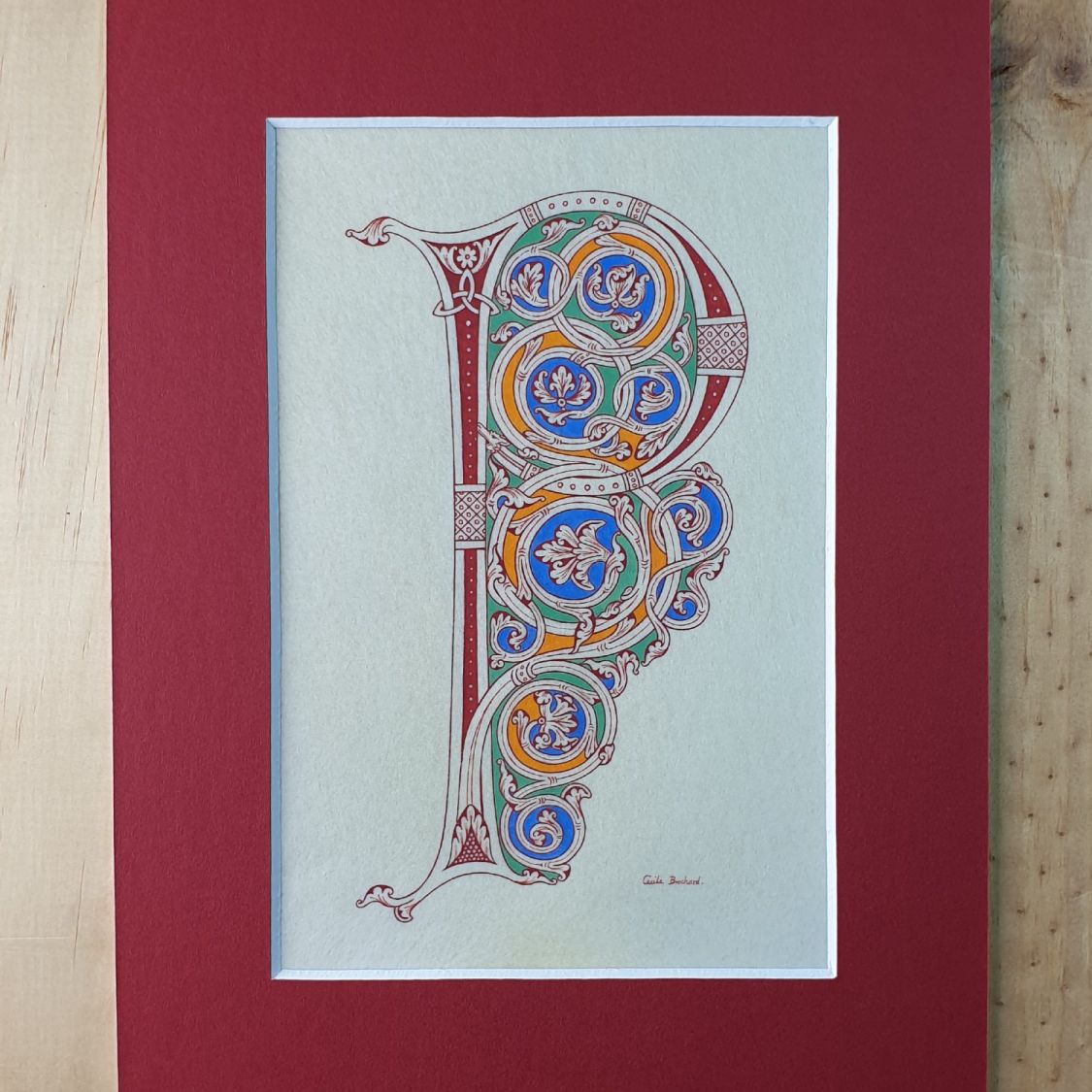 Verlichte letter P in Romaanse stijl