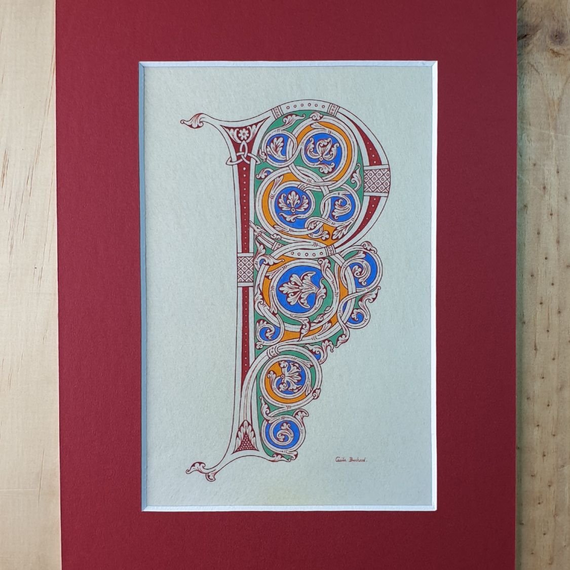 Verlichte letter P in Romaanse stijl