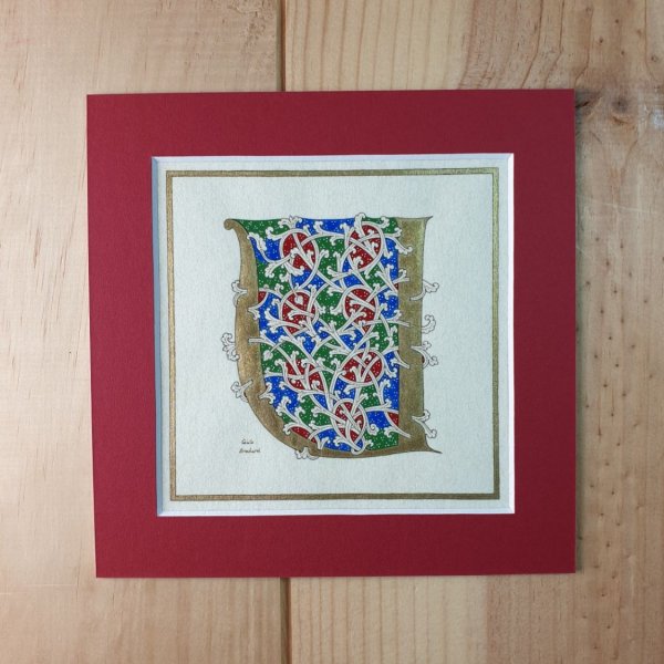 Verlichte letter U in Romaanse stijl