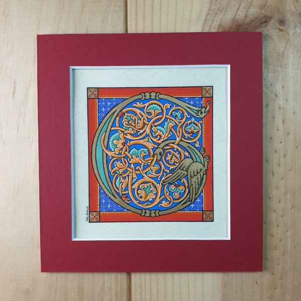 Verlichte letter G in Romaanse stijl