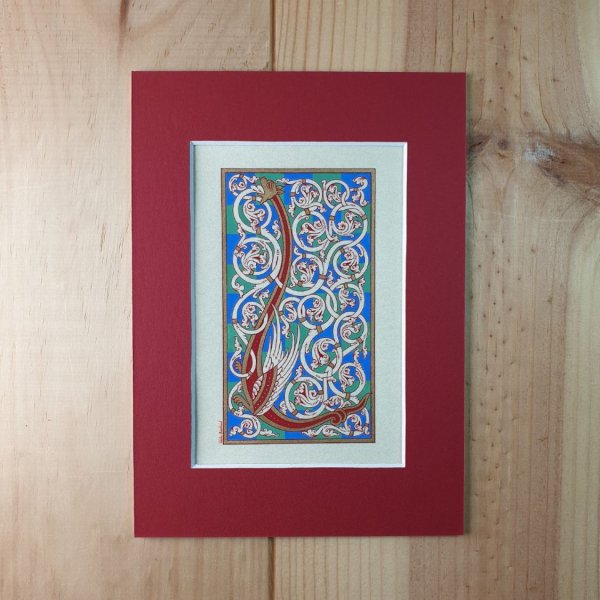 Verlichte letter L in Romaanse stijl