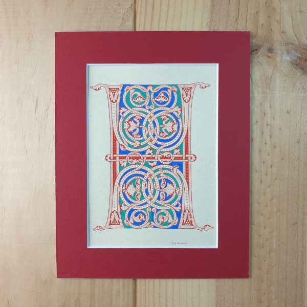 Verlichte letter H in Romaanse stijl