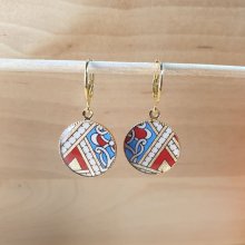 Gouden/rode/blauwe hanger oorbellen