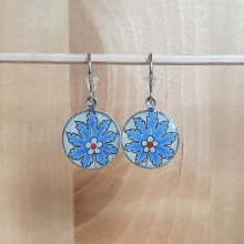 Blauwe oosterse bloem hanger oorbellen